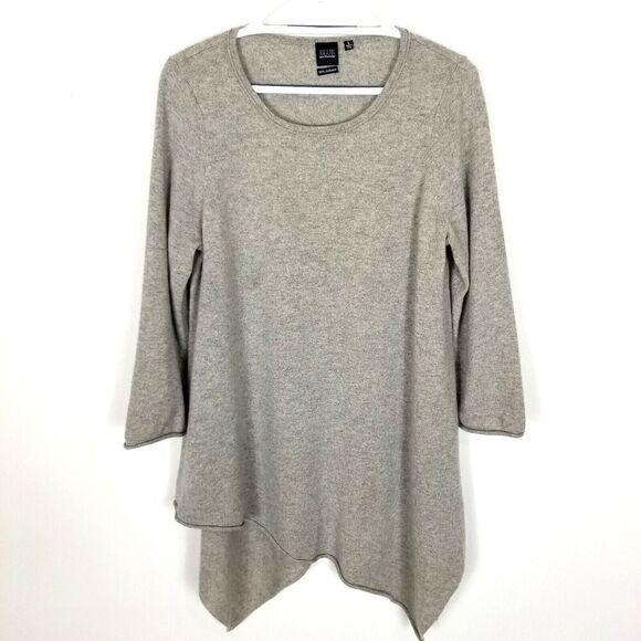 Blue Saks Fifth Avenue Women Cashmere Pullover Sweater Size L Gray Lagenlook - Picture 1 of 6